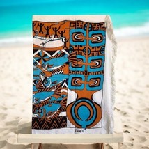 Tahiti wrap with fringe 56” x 45” swim cover up Turquoise Orange Design ... - $436.24 MXN