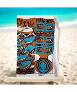 Tahiti wrap with fringe 56” x 45” swim cover up Turquoise Orange Design ... - $436.24 MXN