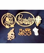 Vintage Cut Out Wood Christmas Ornaments Train Cross Birdhouse Santa Lot... - $17.34 CAD