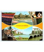 Dutch Windmills Tulips Canals Costumes Cyclists Netherlands Postcard - $130.47 MXN