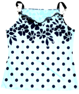 Women’s Polka Dot Floral Top Blouse Lace Trim Black White Sleeveless Siz... - $8.86