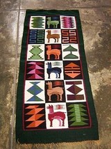 Hand-weaved colorful rug from Peru, green runner with Inca signs - £124.86 GBP