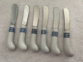 Set Of 6 Vintage Ceramic Handled Cheese Butter Knives Blue/White Stainle... - £10.02 GBP