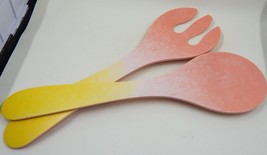 Anthropologie Poppy Melamine Serving Salad Fork &amp; Spoon Set Pink to Yellow - £16.02 GBP