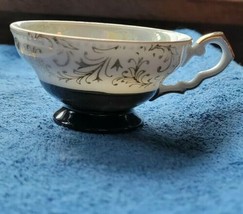 Vintage Tea Cup Flowers Black and White Gold edge Collectible Nice Decorative - £12.74 GBP