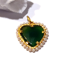 Imperial Jade Jadite Heart 18K Yellow Gold &amp; Pearl Pendant - £1,380.49 GBP