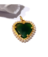 Imperial Jade Jadite Heart 18K Yellow Gold &amp; Pearl Pendant - £1,400.31 GBP