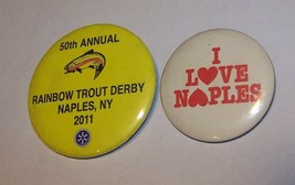 LOT 2 NAPLES NY TOURISM RAINBOW TROUT DERBY PINBACK BADGE PIN BUTTON - £5.51 GBP