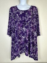 Woman Within Stretch Scoop Neck Top Purple Floral 3/4 Sleeve Women Plus 4X 34/36 - £15.66 GBP