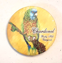 Bully Hill Vineyards Chardonel Wine Macaw Parrot Bird Button Pin Hammondsport NY - £15.77 GBP