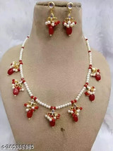 Jabells Mala One Layer Kundan Beads Necklace Earrings Jewelery Set Women Gift - £8.06 GBP