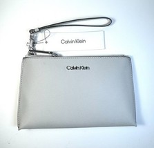 NWT $68 CALVIN KLEIN Dove Gray Saffiano Leather Travel Wallet Wristlet P... - $39.99