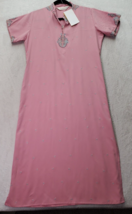 JOIE Night Gown Women Large Pink Embroidered Short Sleeve V Neck Slit Ho... - $18.49