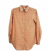 J Crew Womens Shirt Size XS Peach Long Sleeve Plaid Button Up Blouse Top - £18.44 GBP
