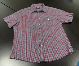 Wrangler Western Shirt Pearl Snap Short Sleeve Red &amp; Black Check Plaid M... - £10.25 GBP