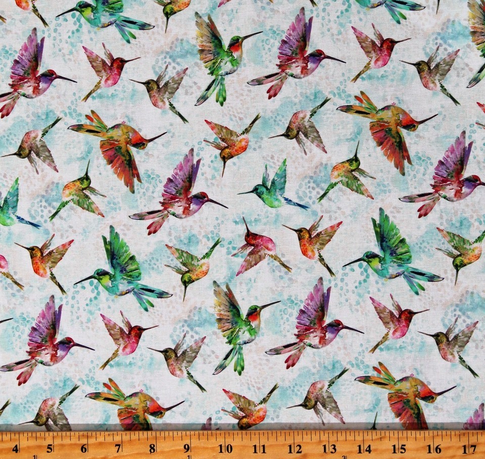 Cotton Hummingbirds A Hummingbird&#39;s Charm Blue Fabric Print by the Yard ... - $14.95