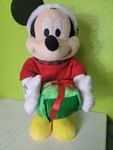 Disney Mickey Mouse 22&quot; Plush Christmas Greeter w/Present by Gemmy IND. - £73.72 GBP