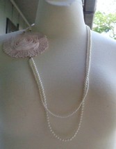 New Double Strand Layered Faux Pearl Necklace With Large Side Light Pink Rosette - £3.11 GBP