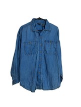 Vintage Liz Wear Mens Size Large Linen Shirt Chambray Button Front Long ... - £15.03 GBP