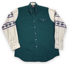 Vtg Roper Sport Green Khaki Aztec Western Shirt Button Front L/S Mens USA Size M - £24.13 GBP