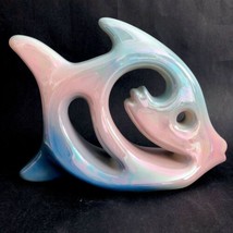 Iridescent Angel Fish Statue Pink Blue 10&quot;x8” Vtg Ceramic Post Modern Figurine - £27.68 GBP