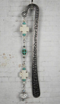 Cross Skull Beaded Bookmark Handmade Howlite Crystal Turquoise White 6&quot; New - £11.47 GBP