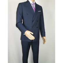 Men Suit BERLUSCONI Turkey Italian Wool 180's Double Breasted UGS94-09 Mid Blue image 3