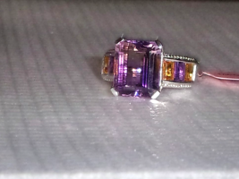 Ametrine Octagon, Amethyst &amp; Citrine Baguette Ring, Silver, Size 8, 7.70(Tcw) - £99.68 GBP