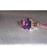 AMETRINE OCTAGON, AMETHYST &amp; CITRINE BAGUETTE RING, SILVER, SIZE 8, 7.70... - $171.52 CAD