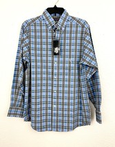 Blue Plaid Button Down Shirt Long Sleeve Men&#39;s SMALL Roundtree &amp; Yorke NEW  - £14.15 GBP