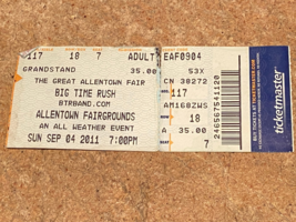 Big Time Rush Concert Ticket Stub Allentown Fair 9/4/11 Seat 7 *Pre-Owne... - $11.99