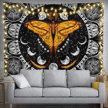 Moth Tapestry Witchy Tapestry 60&quot; X 40&quot; Black And White Moon Phase Wall Hanging  - £20.55 GBP