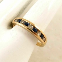 1.5Ct Round Cut Blue Sapphire &amp; Diamond Channel Set Ring 14K Yellow Gold Over - £64.26 GBP
