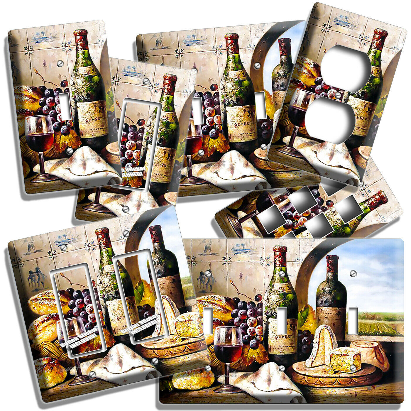 FRENCH FARM AGED WINE CHEESE GRAPES BREAD LIGHT SWITCH OUTLET PLATES KITCHEN ART