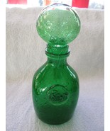 BIOT square decanter or bottle, ball top, blown glass, bright green, 7&quot; ... - $75.00