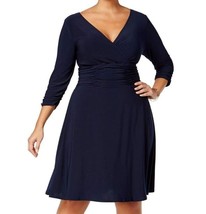 NY Collection Womens Plus 2X Navy Blue 3/4 Sleeve V Neck Dress NWT BC25 - $34.29