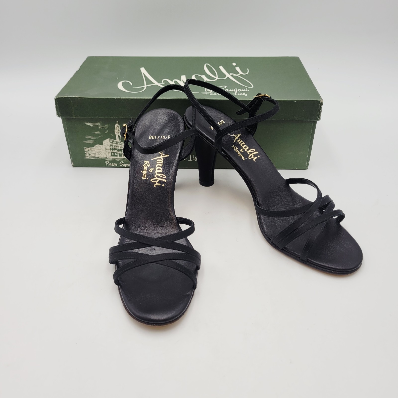 Amalfi by Rangoni Size 7.5 M Black Sandals Heels Womens Shoes Italy Vintage  Item image 4