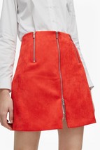 French Connection Red Mini Skirt Glass Stretch Mini Skirt Zippers Sz 6 N... - £30.09 GBP