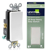 Rocker Switch 20A 120/277V 1-Pole Antimicrobial White, Leviton A5621-2W ... - $0.99