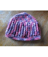 Small Kid&#39;s Girl&#39;s Pink Purple Hand Crocheted Beanie Hat - £6.22 GBP