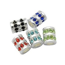 Wholesale Lot 20 Silver Tone Tube European Bead Spacers with Rhinestone ... - £11.03 GBP