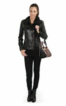 Ted Baker Tirely Detachable Sleeves Leather Jacket Black Sz 1 US 0-2 Black - £217.58 GBP