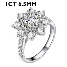 Sunflower 1/2CT 8MM D Moissanite Female Silver Ring Passed Diamond Test High Jew - £70.55 GBP