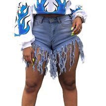 Weigou Women Denim Shorts High Waisted Tassels Frayed Raw Hem Light Blue Size S - $437.32 MXN