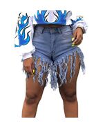 Weigou Women Denim Shorts High Waisted Tassels Frayed Raw Hem Light Blue... - $437.32 MXN