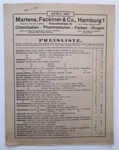 Martens, Frackiner &amp; Co Hamburg Germany Chemical Pharmaceutical Price Li... - £25.89 GBP