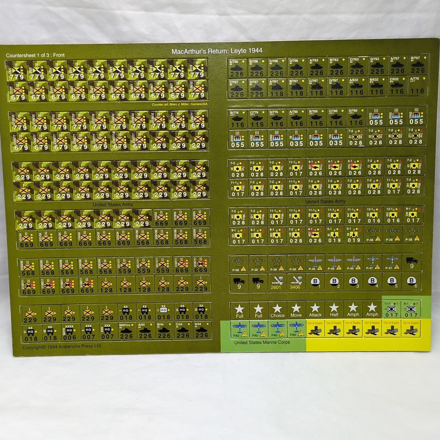 MacArthurs Return: Leyte 1944 Board Game Countersheet 1 - $11.87