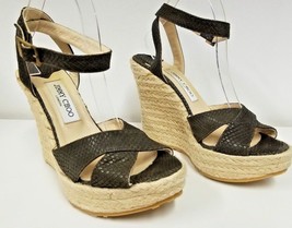 NEW JIMMY CHOO Phoenix Brown Embossed Leather Ankle Strap Espadrille - S... - $249.99