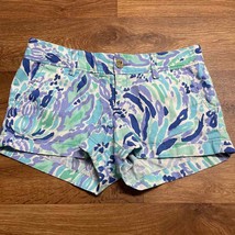 Lilly Pulitzer Lilac Nice Ink Walsh Shorts Cotton Blue Green Womens Size 4 - £30.07 GBP