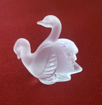 LALIQUE France CRYSTAL Double SWAN Sculpture CLEAR &amp; FROSTED Art GLASS S... - £30.91 GBP